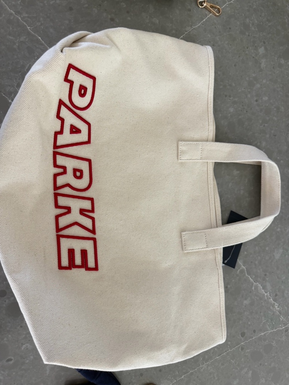 Large Parke Cream Canvas Tote Bag with Red Logo